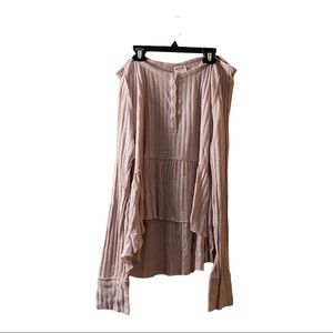 Mossimo Top Womens XL Pink Solid Long Sleeve Henley High Low Drop Waist